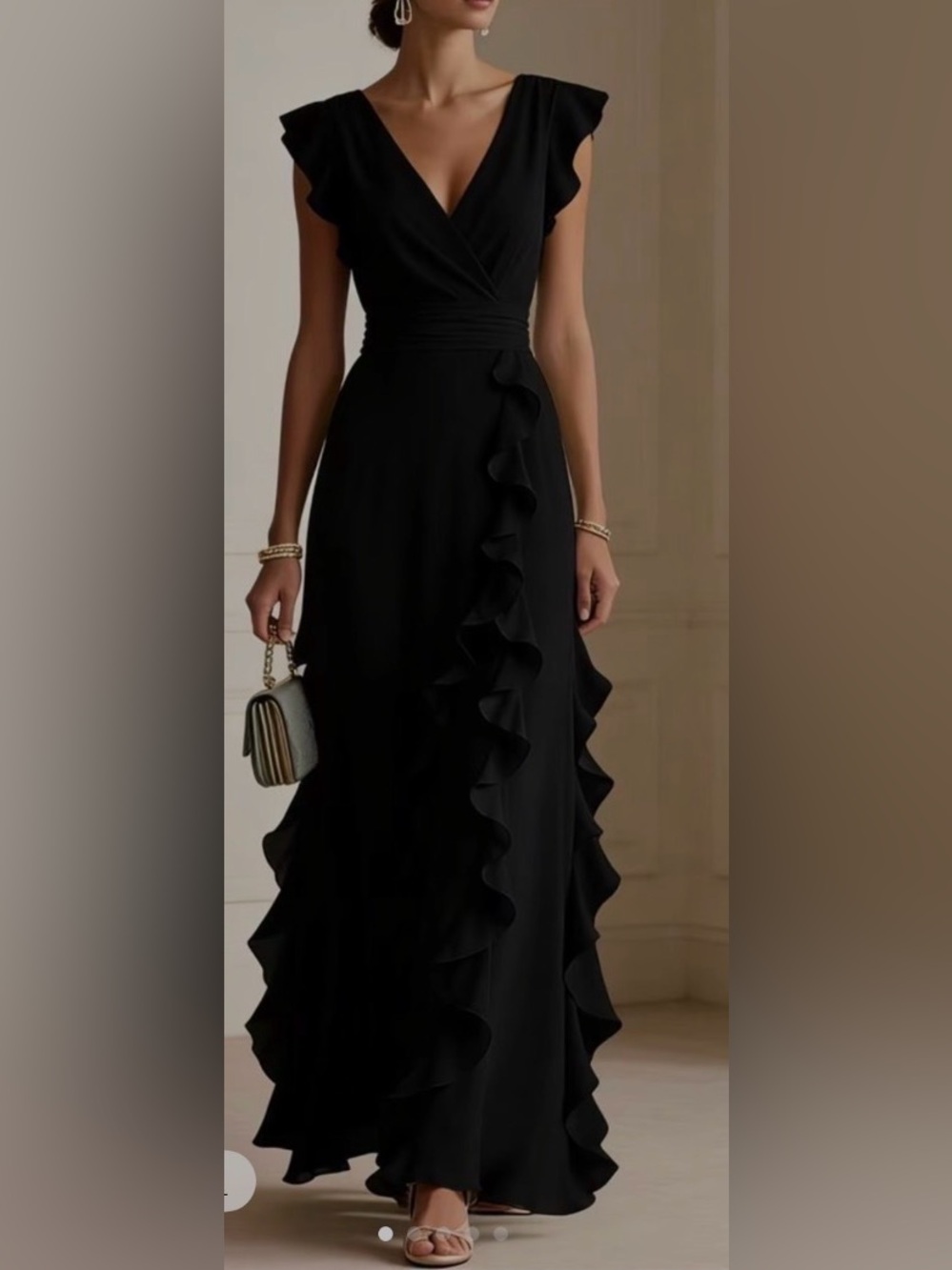 Elegant Black Ruffle Maxi Dress